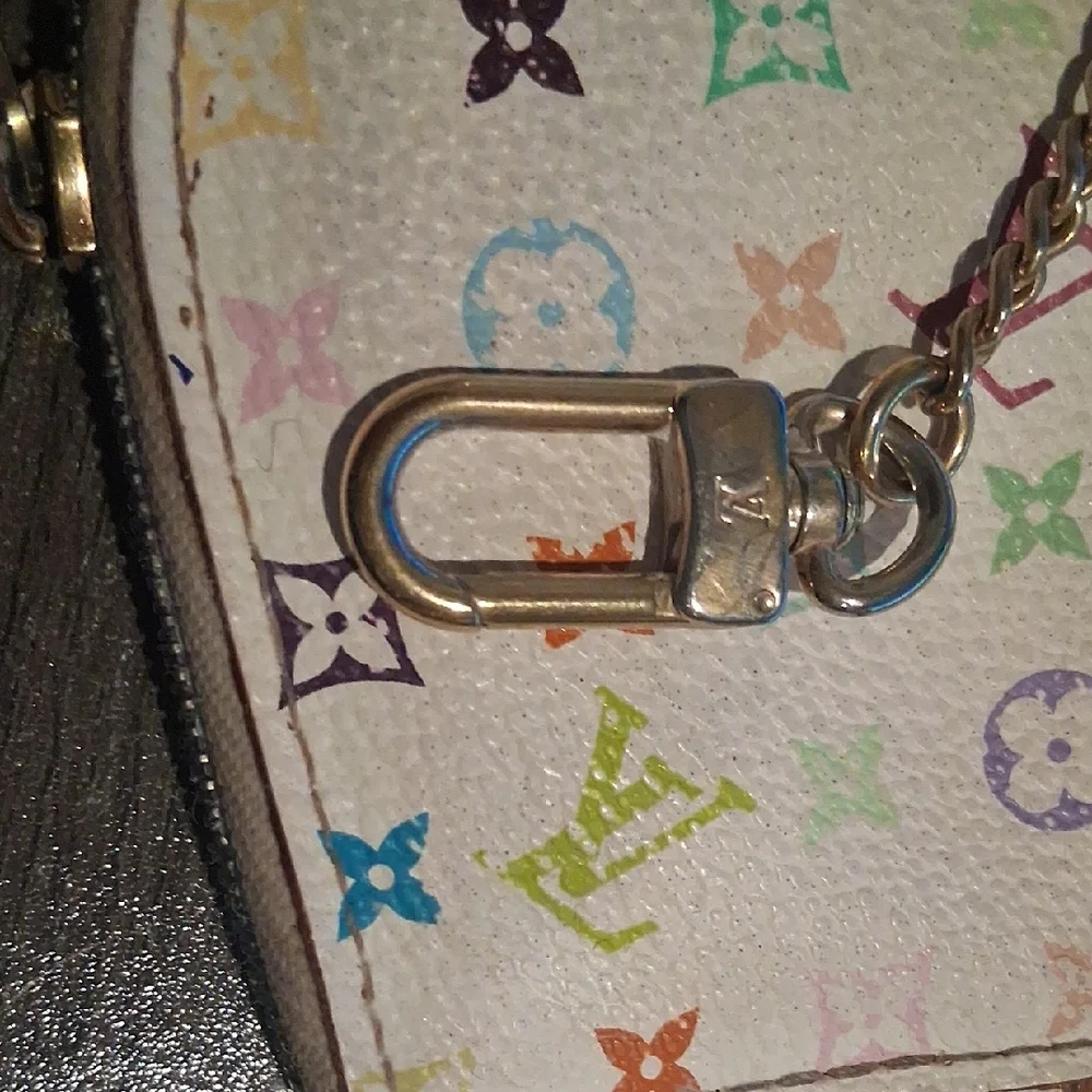 Louis Vuitton White Multicolor Monogram Heart Coin Pouch with Chain - Picture 6 of 6
